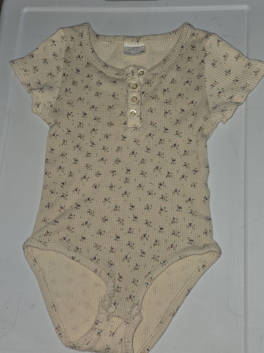 Zara Cream Floral Ribbed Henley One-Piece Bodysuit